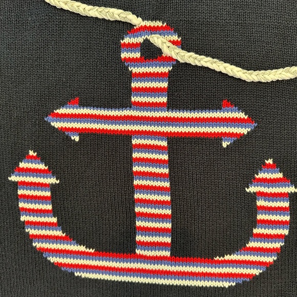 Quacker Factory Navy Blue Americana Anchor Crew Neck Sweater Size Medium - Picture 3 of 14